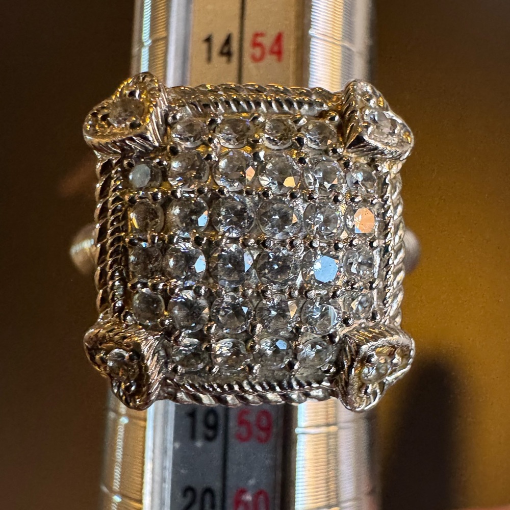 Judith Ripka Silver Pave Crystal Square Cocktail Ring